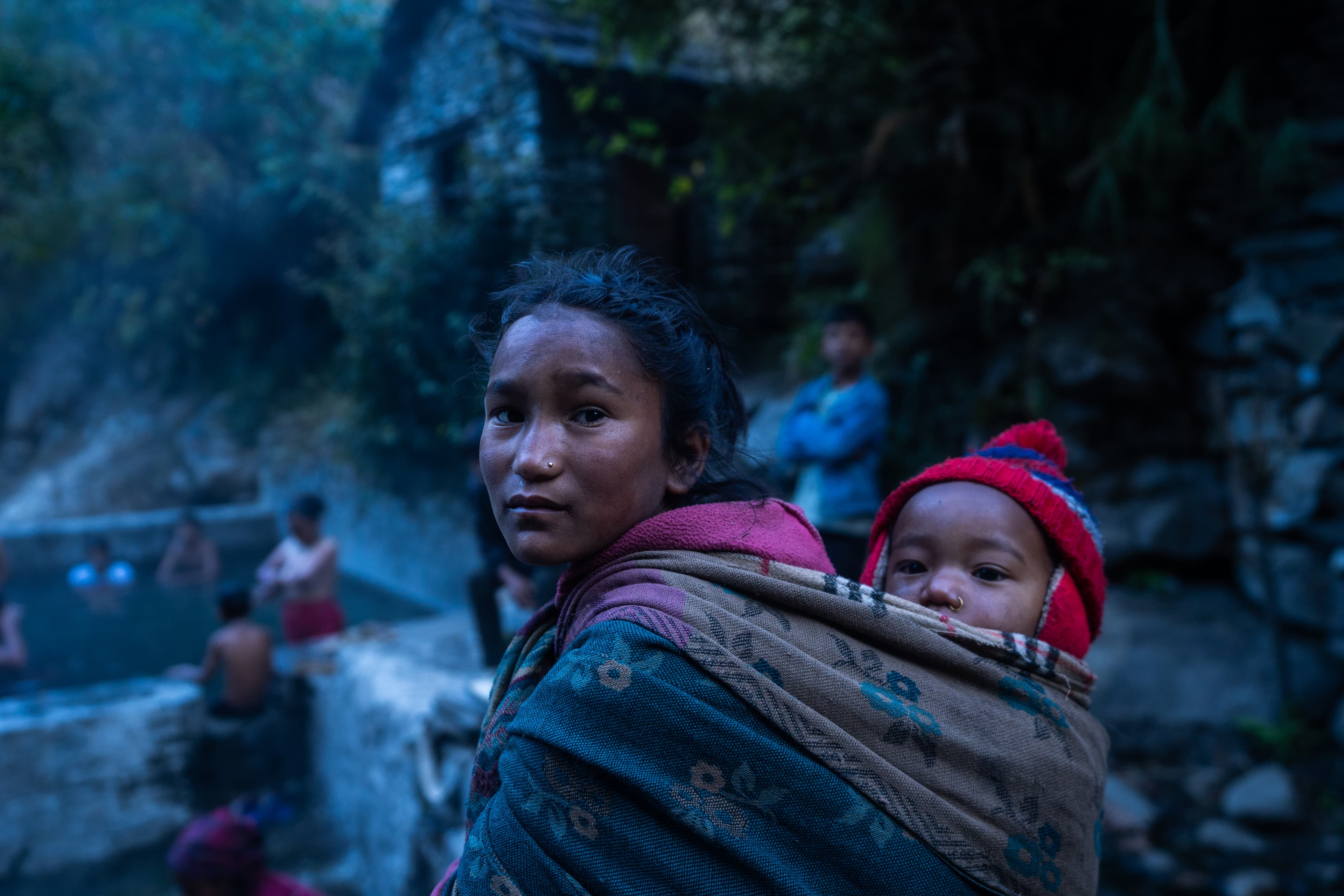 A mother and child by the hot springs